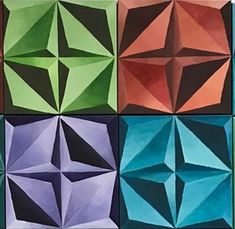 six different colored origami squares in various colors