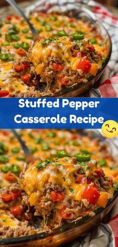 this stuffed pepper casserole recipe is loaded with ground beef, cheese and vegetables