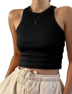 Black Cropped Tank, Solid Tank Tops, Tank Top Outfits, Crop Top Outfits, Sport Tank Tops, Cropped Tops, Crop Tank Top, Comfortable Tops