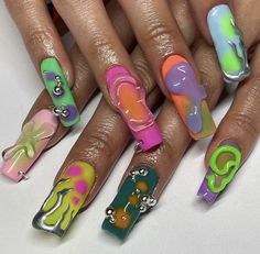 Funky 3d Nails, Grabbers Nails, Indie Nails, Army Nails, Neon Summer, Nail Appointment, 2023 Nails