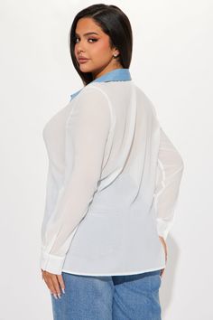 Available In Ivory/combo. Shirt Long Sleeve Button Down Collar Denim Detail Non Stretch Shell: 100% Polyester Contrast: 100% Cotton Imported | Brooklyn Shirt in Ivory size XS by Fashion Nova Brooklyn Shirt, Men Jeans Pants, Jumpsuit Men, Denim Details, Jeans Jumpsuit, Shirts Blouses, Shirt Long Sleeve, Button Down Collar, Matching Dresses