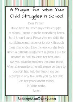 a prayer for when your child struggles in school