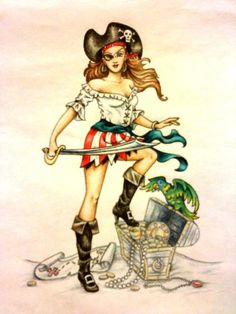 a drawing of a woman dressed as a pirate