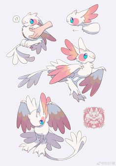 four different types of pokemons flying through the air with their wings spread out and eyes wide open