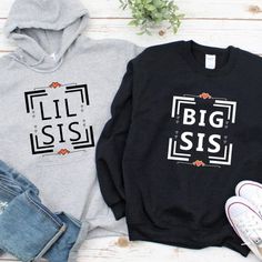 Best Friend Hoodies For 2, Sister Hoodies, Big Sis And Lil Sis, Competition Gifts, Matching Sister Shirts, Hoodies Ideas, Funny Matching Shirts, Best Friend Hoodies, Best Friend Matching