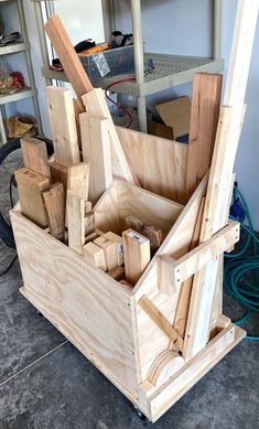 a wooden box filled with lots of wood