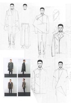 several different views of men's clothing from the front, back and side view