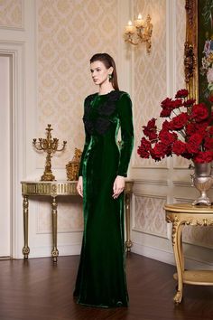 Chloe Mermaid Long Sleeved Velvet Floor Length Dress | MEAN BLVD Dark Green Long Sleeve Dress, Velvet Floor Length Dress, Green Long Sleeve Dress, Mean Blvd, Floor Length Dress, Dresses Xxl, Mermaid Silhouette, Floor Length Dresses, Velvet Dress