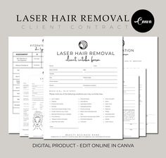 Laser Hair Removal Consent Forms - Laser Hair Reduction Intake, Fitzpatrick Scale, Editable Templates, Treatment Record, Laser Aftercare Looking for Laser Hair Removal forms to streamline your business operations? Look no further! Our customizable form template is your solution for efficient client management while saving both time and money. Upon purchase, you'll receive instant access to a PDF file containing links to our Canva templates. With these templates, you can effortlessly personalize Fitzpatrick Scale, Laser Hair Reduction, Diode Laser Hair Removal, Consent Forms, Client Management, Lesson Plan Ideas, Form Template, Business Operations, Hair Reduction