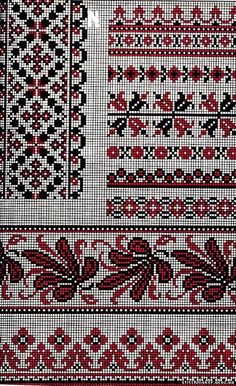 a cross stitch pattern with red and black flowers