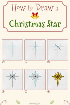 6 drawings demonstrating how to draw a how to draw a christmas star for kids. Christmas Star Drawing Simple, Christmas Tree Star Drawing, Christmas Drawing Ideas Step By Step, Christmas Guided Drawing For Kids, How To Draw Christmas Ornaments, How To Draw A Star Step By Step, How To Draw Christmas Stuff Step By Step, How To Draw A Christmas Tree Easy, Christmas Star Drawing