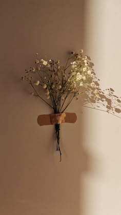 a wall mounted vase with white flowers on it