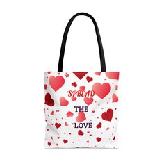 Spread the Love Tote Bag (AOP) - Inspirational Heart Design Gift by THRIVINGMINDS4ALL on Etsy Valentine's Day Red Shoulder Bag For Shopping, Trendy Heart Print Shoulder Bag For Valentine's Day, Hello Kitty Print Tote Shoulder Bag For Shopping, Valentine's Day Heart Print Crossbody Bag, Valentine's Day Pink Tote Shoulder Bag, Uplifting Messages, Red Hearts, Love Messages, Daily Reminder