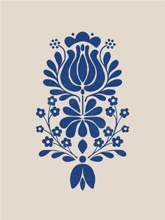 a blue and white floral design on a beige background