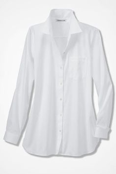 Our lightweight, cotton tunic top need no ironing – so it’s ready when you are. In your favorite length for a slimming line and great coverage. | Women's Anytime No-Iron Tunic Top - Clearwater - Large White Tunic Shirt, How To Have Style, Cotton Tunic Tops, Cotton Tunic, White Tunic, Tunic Shirt, Coldwater Creek, White Shirts, Long Blouse