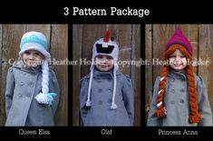 Elsa, Anna & Olaf (Frozen) Crocheted Hat Pattern - 3 Patterns - Instant Download Frozen Crochet Hat, Frozen Hat, Anna Hat, Mermaid Tail Pattern, Elsa Anna Olaf, Crocheted Hat, Crochet Knit Hat, Frozen Inspired, Crochet Quilt