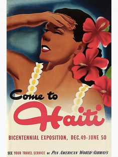 an advertisement for the hawaiian airlines shows a woman with flowers in her hair