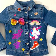 Themed Jojo Siwa Girls Jean Jacket This Is So Fun And Adorable Jacket Can Have Your Lil Diva The Star Of Her Own Show. Please Allow 4 Days To Ship Due To Personalize And Theme. Many Themes Can Be Used As Well Just Message Me. Would Need Name And Age To Add! *Dress Not Included. Fun Pink Outerwear For Winter, Fun Pink Winter Outerwear, Fun Multicolor Long Sleeve Outerwear, Fun Pink Long Sleeve Outerwear, Fun Pink Spring Outerwear, Casual Spring Outerwear For Birthday, Fun Pink Cotton Outerwear, Pink Cotton Fun Outerwear, Fall Long Sleeve Outerwear For Birthday