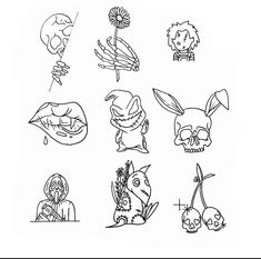 several different types of cartoon characters drawn in black and white on a piece of paper