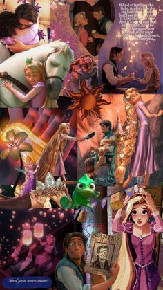 disney princess and the frog collage with many different pictures on it's side