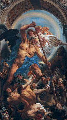 an image of a painting with angels and demons