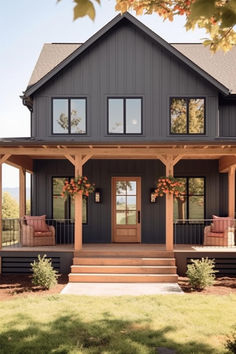 40 Cozy Farmhouse Porch Column Designs for a Welcoming Outdoor Space Outdoor House Remodel, Front Porch Building Ideas Design, Old Farmhouse Porch Decor, Old Modern Farmhouse Exterior, Decorative Siding Exterior, Front Porch Additions Before And After, Home Exterior Front Porch, Craftsman Style Townhomes, Wood Beam House Exterior