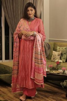 Shop for Divya Kanakia Pink Soft Tissue Anarkali Set With Patola Print Dupatta for Women Online at Aza Fashions Cotton Mirror, Patola Print, Anarkali Frock, Pink Anarkali, Pink Kurta, Pink Suit, Jewellery Silver, Indian Heritage, Satin Color