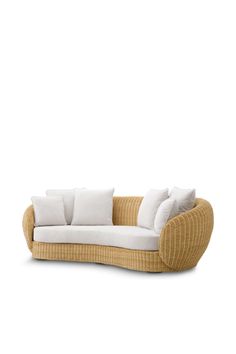 Curved Natural Rattan Sofa | Eichholtz Rafael | Oroatrade.com Bathroom Sink Storage, Framed Plants, Luxurious Sofa, Coffee Table Desk, Wine Rack Wall, Rattan Sofa, Side Table With Storage, Cream Fabric, Home Scents