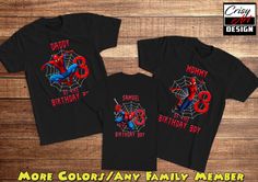 two black shirts with spiderman on them