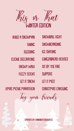 a pink christmas card with the words, this is that winter edition