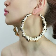 Metal Bamboo Large Hoop Earrings Gold Color Round Alloy-Big Earrings Huge Earrings, Big Gold Hoop Earrings, Bamboo Hoop Earrings, Expensive Jewelry Luxury, Earrings Aesthetic, Bamboo Earrings, Big Hoop Earrings, Hoop Earrings Gold, Guangdong China