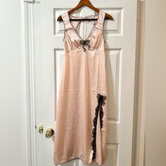 New With Tags - Never Worn. Cute, Pink With Black Laces Nightgown In Perfect Condition! Embellished Slip Dress, Fitted Pink Party Nightgown, Pink Feminine Sleepwear For Evening, Pink Lace Trim Dress For Loungewear, Feminine Pink Sleepwear For Evening, Fitted Pink Sleepwear For Evening, Pink Summer Evening Sleepwear, Pink Fitted V-neck Nightgown, Pink Spring Evening Sleepwear