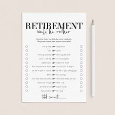 a printable retirement checklist with a pencil next to it