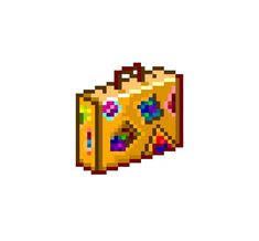 an old - school video game style pixel art piece with a yellow suitcase on it's side