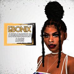 a digital painting of a woman with braids on her head and an ebonix logo in the background