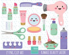 kawaia beauty salon clipart set for personal use - instant digital file, commercial use