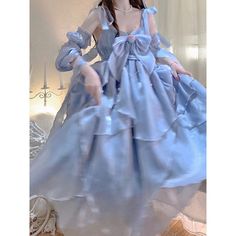 Lolita Skirt Blue Season Dress Puffy Strap Fairy Dresses For Women, Bow Strap Dress, Princess Fairy Dress, Party Long Dress, Princess Fairy, Fairy Dresses, Dress Flower, Vintage Elegant, Women Long Dresses