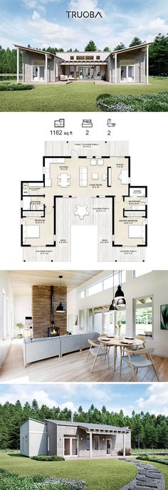 the floor plan for this modern house is very large and has three levels to each level