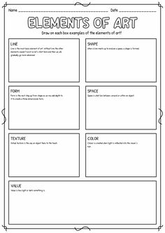 the elements of art worksheet for students to use in their writing and drawing skills