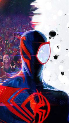 a spider man standing in front of a crowd