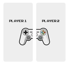 two video game controllers side by side with the words, player 1 and player 2