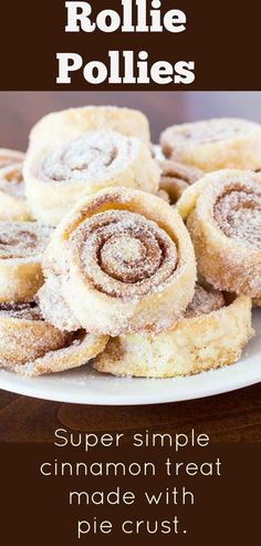 cinnamon rolls on a plate with text overlay