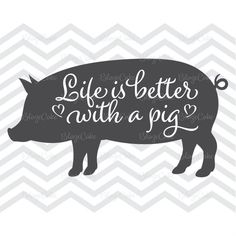 a pig with the words life is better with a pig on it's back