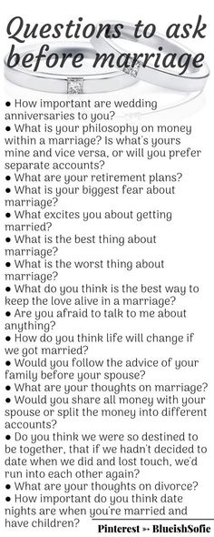 a poster with the words questions to ask before marriage