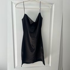 Nwt Black Slip Dress In Satin Like Material. Size Small Never Worn. New With Tags. Super Cute, Just Too Short On Me Black Slip Dress Short, Slip Dress Short, Cher Dress, Womens Tennis Dress, Solo Costume, Long Sleeve Evening Gowns, Bright Dress, Black Slip Dress, Linen Mini Dress