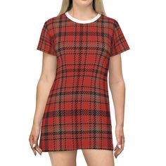 winter red plaid print mini T Shirt Dress holiday season mini dress for woman or teen Christmas or Holiday party plaid dress gift for her. You'll love this fun, Festive Christmas/ Holiday season dress! Perfect for so many occasions like Christmas parties, holiday parties, Christmas Eve & Christmas day and many more! Perfect little mini dress to get you in the Holiday spirit!This All-Over-Print T-Shirt Dress is tagless, custom cut and sewn to match every style. The fun prints will make this t-shi Plaid Tshirt Dress, Red Flannel Dress, Red Plaid Flannel Dress, Aesthetic Plaid, Retro Plaid Mini Dress, 90’s Plaid Mini Dress, Ross Dresses, Red And Black Flannel, Outfit Oversize