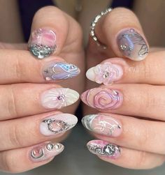 Aespa Nails Inspired, Aespa Nails, Aespa Supernova, Nailart Pink, Almond Acrylic Nails Designs, Concert Nails, Nail Art Salon, Gel Nails Diy