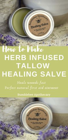 A wonderful natural first aid ointment. Learn how to make herb infused tallow healing salve. #bathandbody #natural #remedies Healing Salve, Diy Deodorant, Skincare Recipes, Herbal Salves, Healing Salves, Gaps Diet