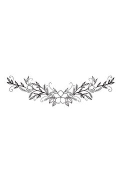 a black and white line drawing of an ornamental design with leaves on it's sides