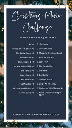 a christmas movie challenge with the words, which ones have you seen? on it